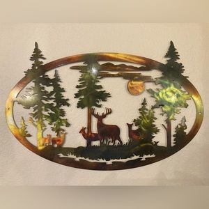 Oval Metal Deer Tree Wall Decor 15”